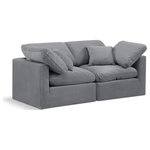 Meridian Furniture - Indulge Upholstered Modular Sofa, Grey, 2-Piece: 2 Corner Chair, Down Stuffed Velvet - Experience ultimate comfort and style with our grey velvet Indulge Sofa. The luxurious velvet will elevate the aesthetic of any room. This sofa provides ample space for you to relax while its modular build offers the option of unlimited configurations. Whether you're looking to add a stylish element to your living room or a comfortable seating option to your bedroom, this sofa is the perfect choice.
