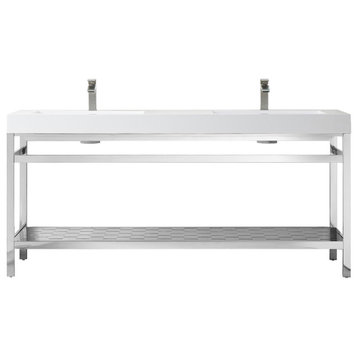 Ablitas Vanity, Metal Support, Polished Chrome, 72", White Sink, Without Mirror