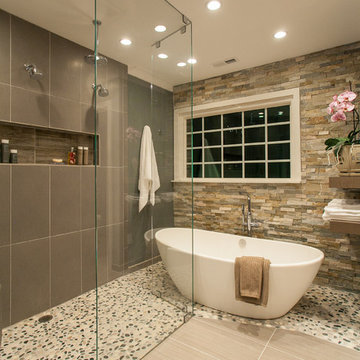 An Award Winning Oasis Master Bathroom Styled in Stone in Chantilly VA