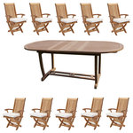 Teak Deals - 11-Piece Outdoor Teak Dining Set 94" Masc Oval Table, 10 Warwick Folding Chairs - Set includes: 94" Double Extension Oval Dining Table and 10 Folding Arm Chairs.