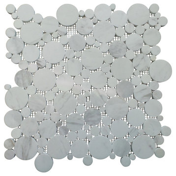 Bianco Carrara White Polished Bubble Circle Mosaic Tile, 11 Sheets