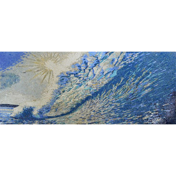 Abstract Mosaic Art of Ocean and Waves, 24"x59"