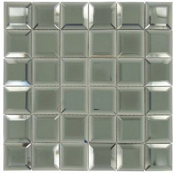 11.75"x11.75" CheckersMirror Glossy/Frosted Glass Tile, Hematite Squares Gray