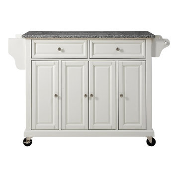 Solid Granite Top Kitchen Cart/Island, White Finish
