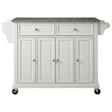 Solid Granite Top Kitchen Cart/Island, White Finish