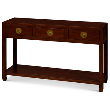 Mahogany Elmwood Chinese Ming Console Table with 3 Drawers and Shelf