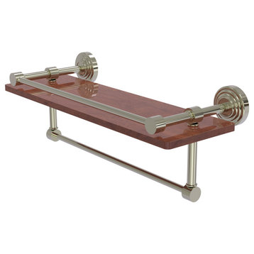 Waverly Place 16" Wood Shelf with Gallery Rail and Towel Bar, Polished Nickel