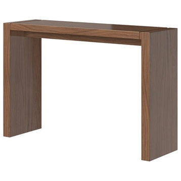 Pemberly Row 60" Lacquered Wood Narrow Bar Table in Walnut