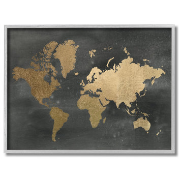 Stupell Industries Black and Gold World Map, 11 x 14