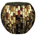 Dale Tiffany - Springdale 5.25" Bella Terra Mosaic Art Glass Candle Holder - This Bella Terra Mosaic Candle Holder from our Antique Gold Series will add a touch of opulence to any decor. Matching votive holders each feature rows of golden art glass and each row is hand set in a mosaic pattern.  This candleholders will cast golden showers of rich sparkles about the room when you place a lighted candle inside. Our Bella Terra Mosaic Candle Holder Set makes the ideal gift for yourself of the candle lover in your life.