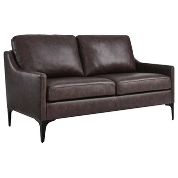 Modway Corland Modern Style Leather and Metal Loveseat in Brown