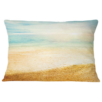 Summer Beach View with Fine Gold Sand Modern Seascape Throw Pillow, 12"x20"