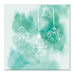 DDCG - Watercolor Teal Ornaments Canvas Wall Art, 16"x16" - Prints And Posters