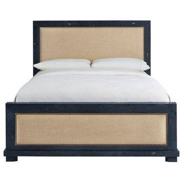 Willow Complete Bed, Distressed Black, Queen, Upholstered Bed