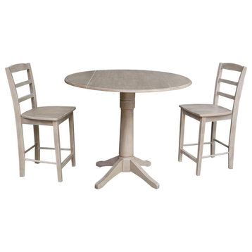 Round Pedestal Gathering Height Table With 2 Counter Height Stools