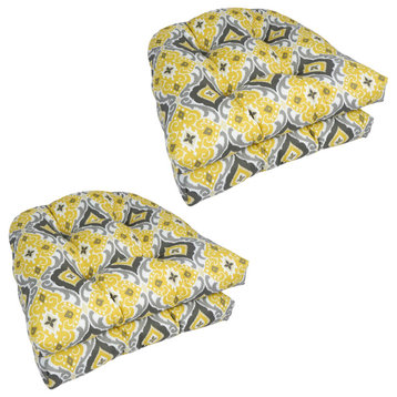 19" U-Shaped Dining Chair Cushions, Set of 4, Yellowith Gray Ogee