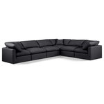 Meridian Furniture - Indulge Upholstered Modular L-Shaped Sectional, Black, 6-Piece: 3 Armless Chair, 3 Corner Chair, Fiber Stuffed Vegan Leather - Experience ultimate comfort and style with our black vegan leather Indulge Sectional. The luxurious vegan leather will elevate the aesthetic of any room. This sofa provides ample space for you to relax while its modular build offers the option of unlimited configurations. Whether you're looking to add a stylish element to your living room or a comfortable seating option to your bedroom, this sofa is the perfect choice.