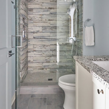 Walk-in Shower with Multi-Color Tile