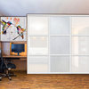 3 Panels Closet / Wardrobe Door with Frosted & White Painted Glass Insert, 96"x80" Inches, Painted