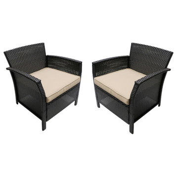 GDF Studio Tori Outdoor Wicker Club Chairs, Brown/Tan, Set of 2