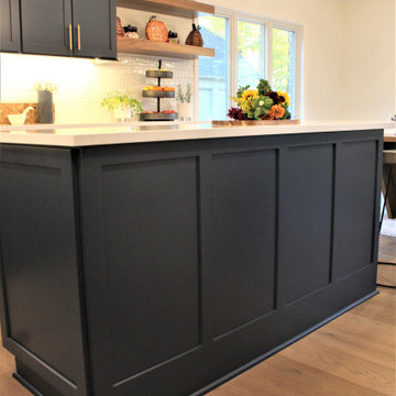 Starmark Kitchen in Bridgeport Blueberry w/ Walnut Oregano Floating Shelves