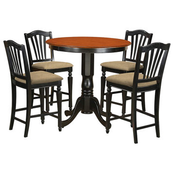 Classic Counter Dining Set, Round Table & Padded Chairs, Black/Cherry, 5 Pieces