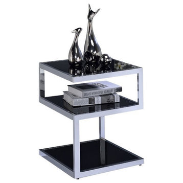 Bowery Hill Modern Metal and Glass End Table in Black/Chrome