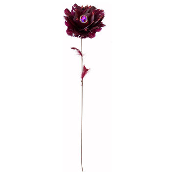20.75" Deep Red Feather Peony Artificial Christmas Floral Pick