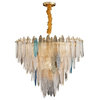Round Gold Frosted/Smoke gray Crystal Chandelier for Living Room, Kitchen, Blue, Dia31.5"