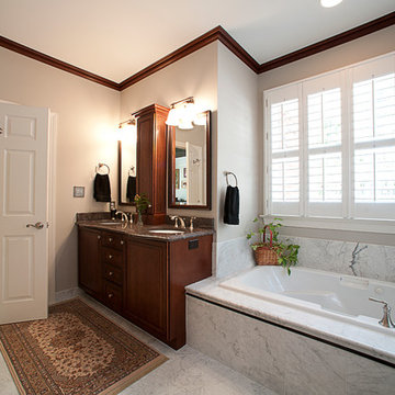 Stocker- After Cherry vanity & tower, granite w/ OG edge, Kohler faucets, marble