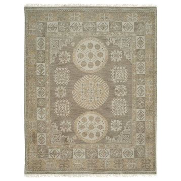 EORC Brown Hand Knotted Wool Khotan Weave Rug, 9'x12'