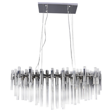Chrome Metal Frame Chandelier With Clear Crystal Rods