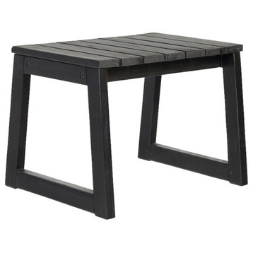 Modern Solid Wood Outdoor Slat-Top Side Table - Black Wash