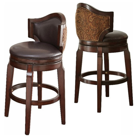 Steve Silver Jasper Wood 30" Bar Stool in Brown-Paisley Print Back