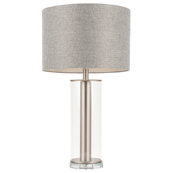 Lumisource Glacier Table Lamp, Brushed Nickel and Glass, Gray Linen Shade