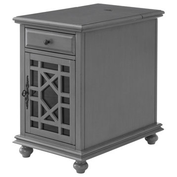 Elegant Chairside Table with Charging Station, Grey