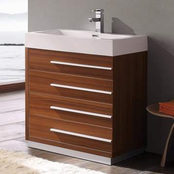 Livello 30" Bathroom Cabinet, Base: Teak, With Integrated Sink