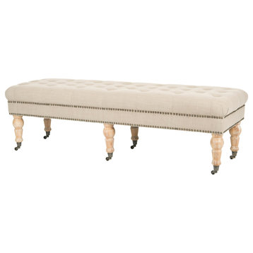 Transitional Accent Bench, Wheeled Carved Legs & Nailhead Trim, True Taupe