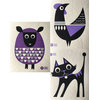 Swedish Dishcloths, Package of 3, Modern Retro Purple Sheep/Rooster/Cat