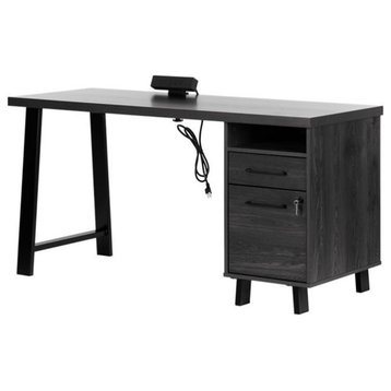Pemberly Row Computer Desk with Power Bar-Gray Oak-Pemberly Row