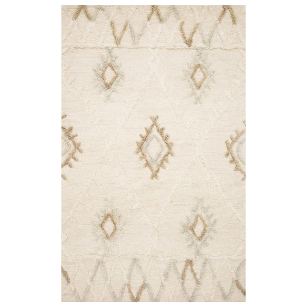 Contrasting Pile Heights & Texture Wool Symbology Ivory/Slate Rug, 7'-