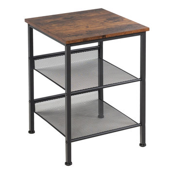 3-Tier Industrial End Side Table Nightstand W/2 Adjustable Shelves Rustic Brown
