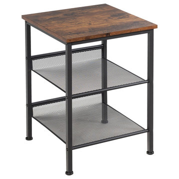 3-Tier Industrial End Side Table Nightstand W/2 Adjustable Shelves Rustic Brown