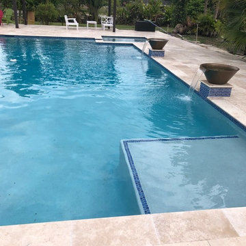 Pool Remodel Travertine, water bowls,baja shelf