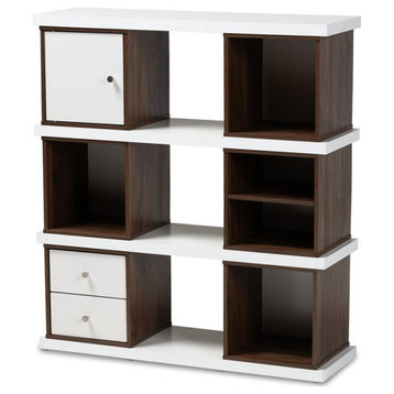 Bowery Hill Modern Two-Tone White and Walnut Finished 2-Drawer Bookcase
