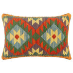 Bareens Designer Rugs - Turkish Boho Chic Keane Hand Woven Kilim Pillow - Embellish your home with this timeless casual chic handmade Southwestern Kilim throw pillow covers made with wool and cotton. Constructed on a loom by Nomad Turkman people with hand spun wool and Natural Vegetable dyes these beautiful Kilim pillow covers are known for their beautiful repetitive geometrical, naturalistic floral and traditional patterns yet still giving it a moden look. Masterfully artisan-crafted on traditional Kilim looms with a contemporary fashion palette producing bold intricate sharp patterns making them a standout piece in any decor.