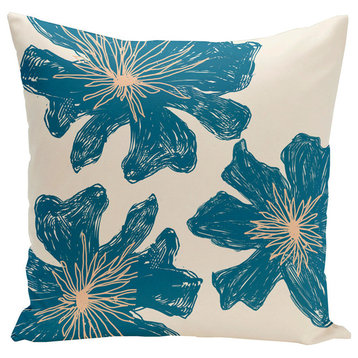 Polyester Outdoor Pillow, Floral, 18"x18"