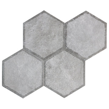 Dakota Decor 8"x9" Hexagon Matt Wall/Floor Tile, Decor Light Gray, 1 Box