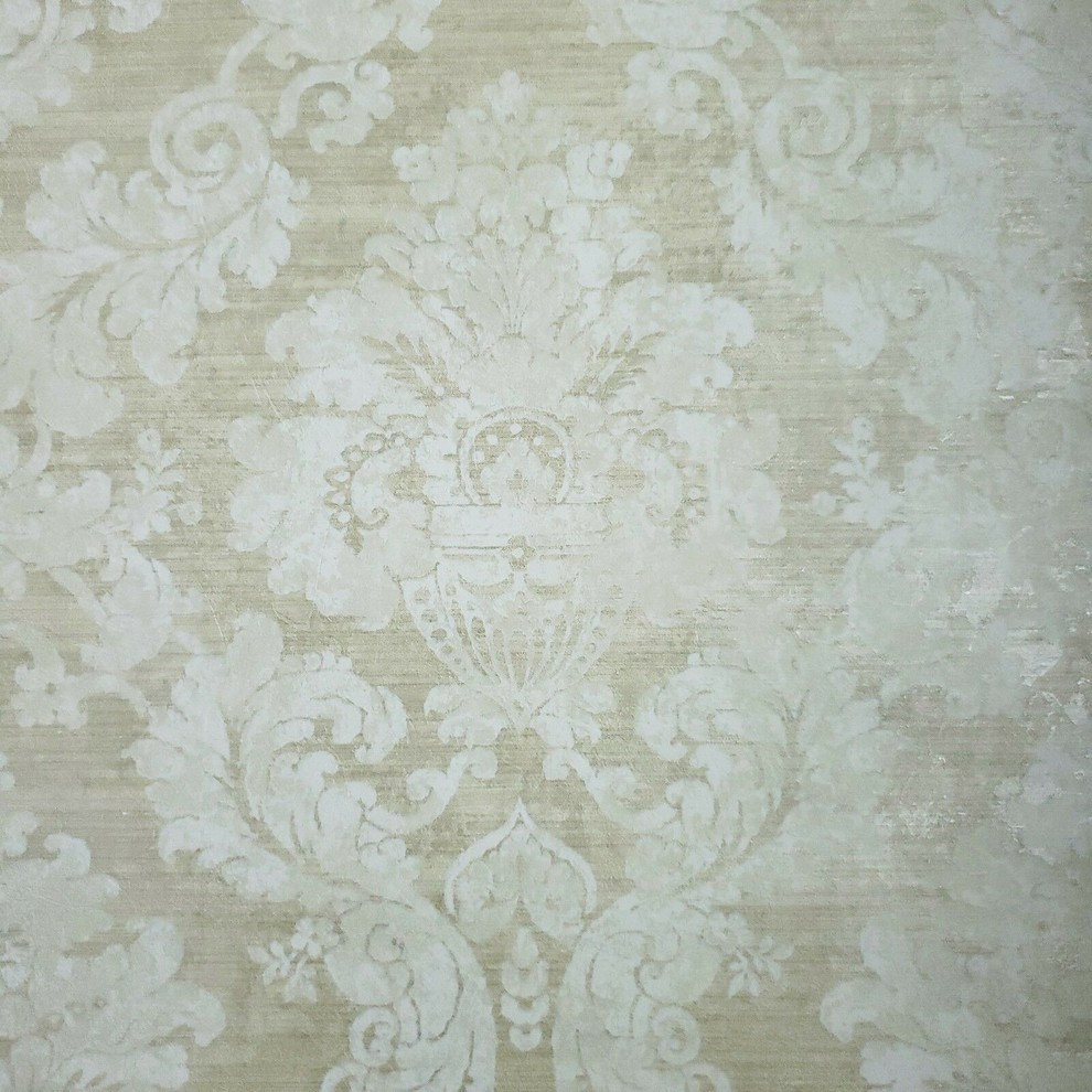 Victorian Wallpaper brass Gold Metallic off white beige damask Textured ...