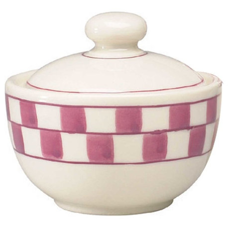 Sugar Bowl Red/White Checkmate Stoneware Handpainted |